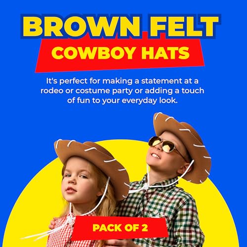 Brown Felt Kids Cowboy Hat - (pack Of 2) Western-themed Children's Cosplay Costume Accessory Prop For Party Favor Supplies, Toddler Cowboy Hat For Playing Dress-up Costume For Young Boys And Girls